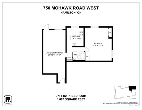 A floor plan for a unit at 750 Mohawk Road West in Hamilton, Ontario.